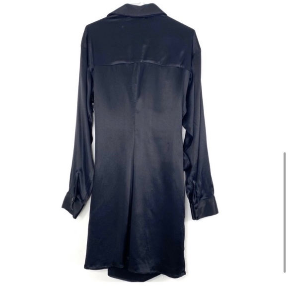 NWT Silky Satin Zara Button Up Wrapped Waist Mini Dress in Black Size M - Picture 3 of 6